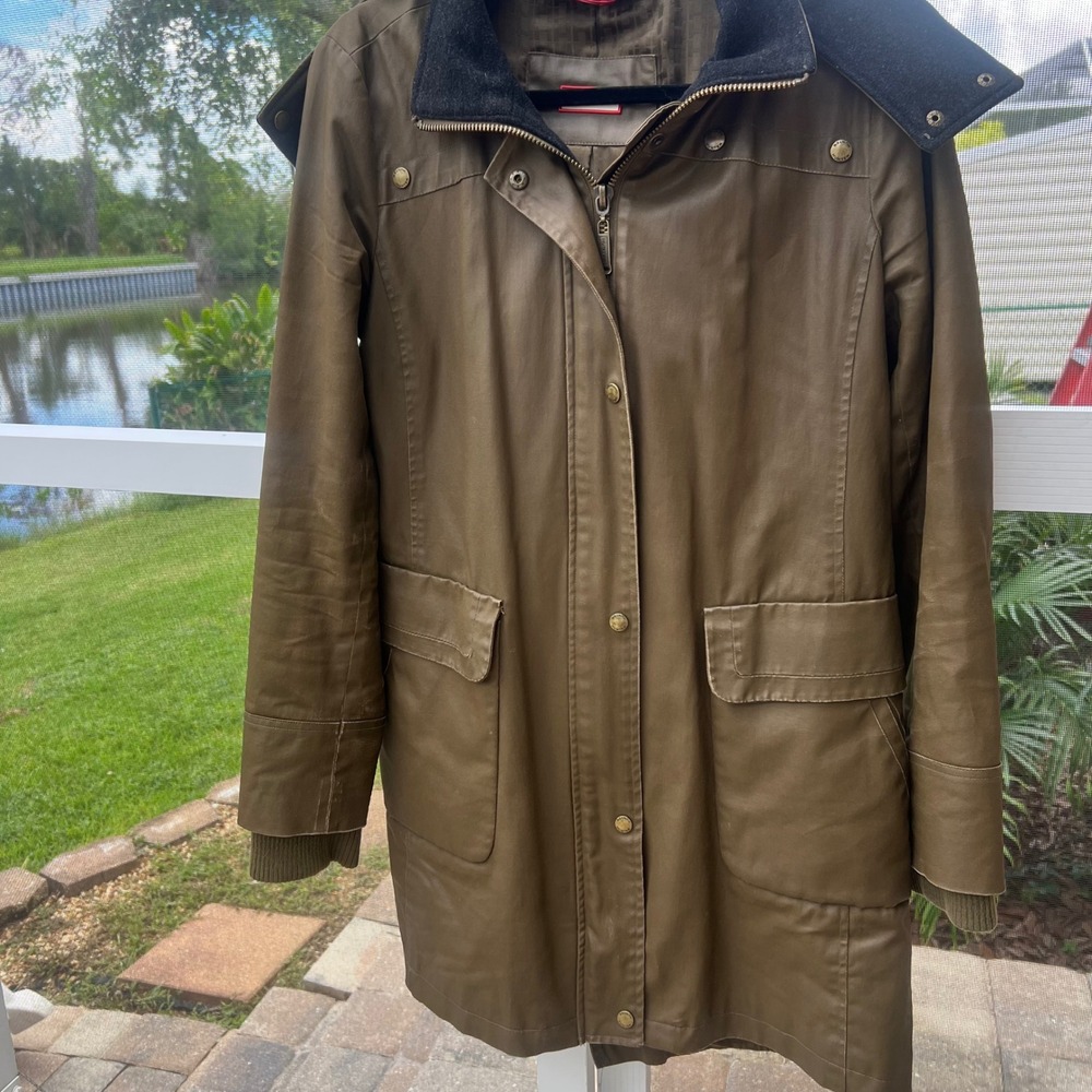 Hunter Parka Waxed Womens Utility Faux Fur Hood Coat Jacket Green Military S